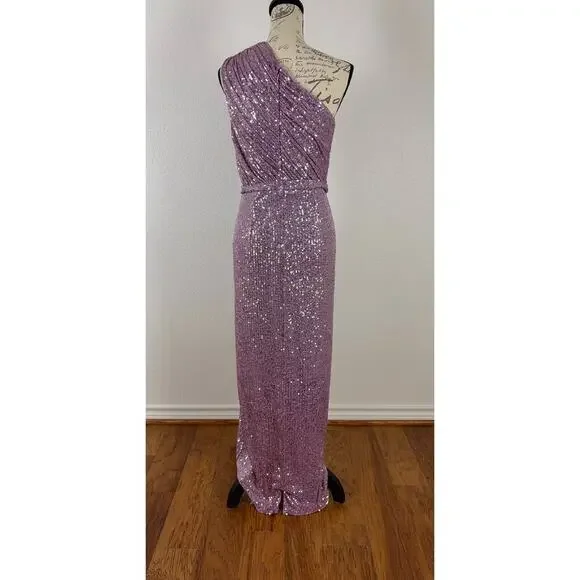 B47 Mac Duggal Sequined Ruched One Shoulder Gown Dress 6 Sparkly Y2K Glam